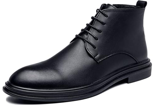LMUIPMAA Stivali Stringati Uomo Scarpe Eleganti Pelle Invernali Stivaletti Oxford Classici,Nero,42 EU