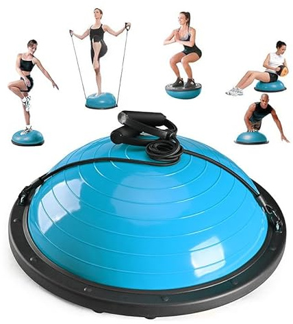 Half Balance Ball Trainer with Resistance Bands & Foot Pump, 18” Stability Trainer for Core Strength, Balance & Home Gym Workout Equipment(Teal)