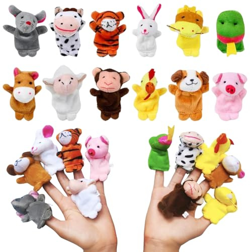 12 Pcs Finger Puppets Animal Finger Puppets for Kids Plush Puppet Educational Show Stage Party Bag Fillers School Gift for Boys and Girls