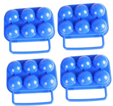 IWOWHERO Caja De Almacenamiento Para Huevos De Plástico Pp Azul Portátil 6 Compartimentos, Pack De 4 Unidades, Organizador Para Refrigerador y Contenedor De Alimentos Para Uso Doméstico y Viajes