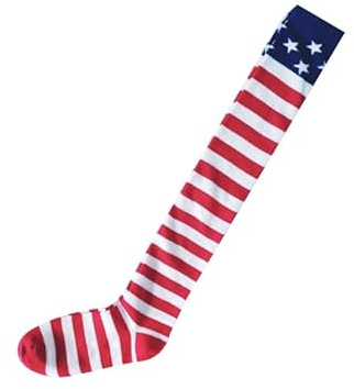 FRCOLOR Flag Over Knee Socks for Women Patriotic Stars and Stripes Thigh High Stockings Red White and Blue Elastic Long Socks for 4th of July Outfit, Hip Hop Dance & Festival Cosplay