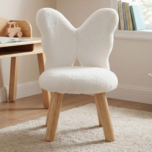 chairus Barnstol, fuskpäls, barnstol, fjäril, vadderad vit | Barnstol för barnrum, barnsoffa med träben, minifåtölj flicka, barnsoffa för lekrum