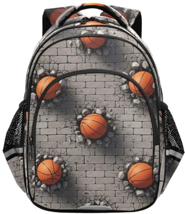 Ryggsäck för barn, basketbollar roligt tryck ryggsäck grundskola, Basketbollar roligt tryck, 17 Inch, Klassisk | Elegant tryckt design, unisex barnryggsäckar, åldrarna 6-12