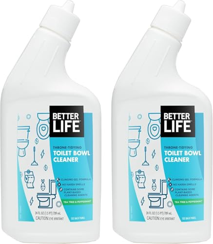 Better Life Toilet Bowl Cleaner, Plant-based, Stain & Odor Remover, Tea Tree & Peppermint Scent Cleaning Gel, Liquid Bathroom Cleaners for Household, 24 Oz, Pack of 2