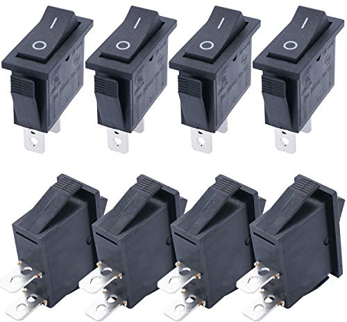 Taiss/8Pcs Black Rocker Toggle Switch On/Off SPST 2 Pin 2 Position KCD3 Snap AC 250V/16A, 125V/20A KCD3-101-BK