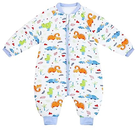 JiAmy Baby Sleeping Bag Winter Boys Girls Sleep Sack with Legs 3.5Tog Cotton Detachable Sleeve Two-Way Zipper Warm Rompers Pajamas Infant Gift Kids 3-4 Years,White