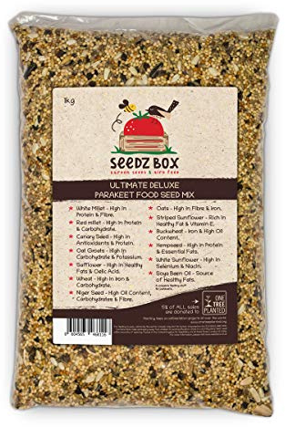 Parakeet Food 1kg - Seed & Nut Feed Mix For Parakeets - Seedzbox Parakeet Food - Complete Foodstuff Specifically For Parakeets - Donation to OneTreePlanted