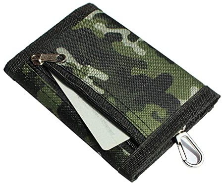 Canvas Wallet,Camouflage Wallets for Boys Vans Sport Wallet Trifold Camo Coin Purse with Magic Sticker +Zipper Pocket+Metal Sanp for Kids Boy Teen Christmas Birthday Gift