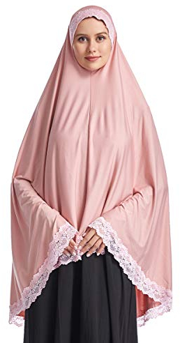 Frauen elegante Hijab Spitze Trim muslimischen islamischen Ramadan weichen leichten Hijab langen Schal,Rosa