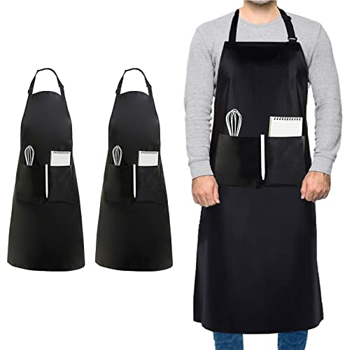 FunChaos 2 Stück Übergröße Kochschürze, Schwarze Schürze, Unisex Küchenschürze mit 2 Taschen zum Kochen, Grillen, Arbeiten, Professionelle Schürze für Kellner, Künstler, Friseur (Große Größe)