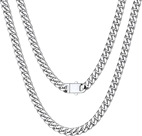 Bestyle Panzerkette Edelstahl 5mm Kubanische Gliederkette Hip Hop Silberkette Schmuck für Männer Frauen Jungen Kettenlänge 45cm