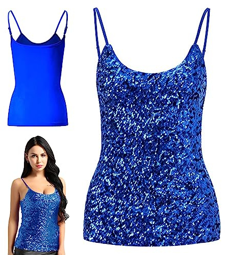 Tops di paillettes femminili, Giubbotto scintillante senza maniche, Cinghie regolabili per canottiere ogni giorno Toppe magliette per camicetta per il costume da performance della festa del night club