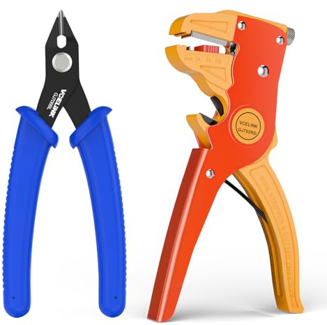 VCELINK Seitenschneider Klein GJ706BL, Elektronik Drahtschneider Abgewinkelter, Abisolierzange Automatisch GJ702RD 2-in-1 Abisolierwerkzeug Automatische und Seitenschneider 0,2-6,0mm² Elektrokabel-Abi