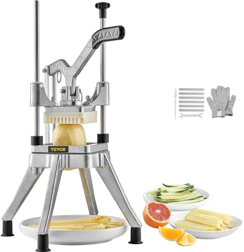 VEVOR Tritatutto Manuale Uso Commerciale Multifunzione in Acciaio Inox Lama 1/2 Pollici 1,27 cm, Tagliapatate Bastoncini di Frutta Tritaverdure Manuale Tritatutto per Frutte Verdure