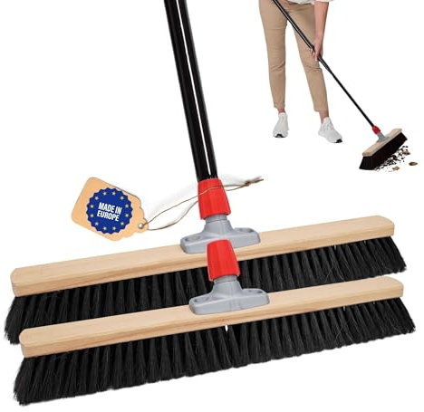 Novaliv Grosser Besen 2X Saalbesen 80 cm mit Stiel Borsten Kunstborsten Besen fein Ideal als Werkstattbesen mit Stiel Hallenbesen Industriebesen Hausbesen Kehrbesen Zimmerbesen Haarbesen Besen Groß
