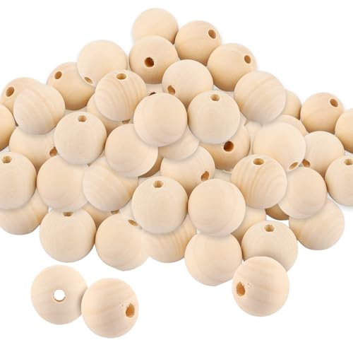 ZOFUN 100 palline di legno con foro, perline di legno da 30 cm, da infilare con cordoncini per fai da te, sfere di legno rotonde in legno naturale, perline di legno da infilare per gioielli macramè (6