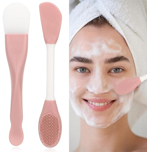 DILUSILK 2 Pcs Face Mask Applicator Set, Silicone Face Mask Brush, Flat/Spatula, Soft, Pink