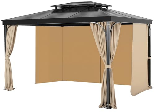 VEVOR Cortinas para Cenador para Exteriores, Cortina de Cenador con Privacidad 2840 x 2840 x 2110 mm de Poliéster 4 Paneles Laterales con Cremallera Repuesto Universal para Toldo de Patio, Caqui