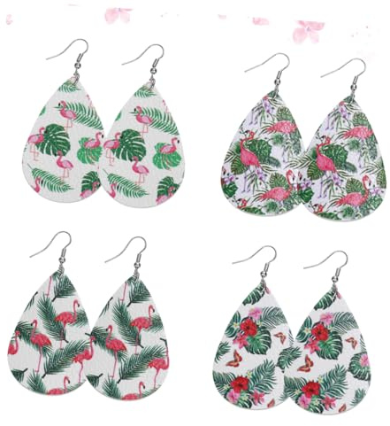 VALICLUD 4paare Ohrringe Mit Flamingo Und Blattmuster Ohrschmuck Lässiger Schmuck Ohrhänger Für Frauen Und Mädchen Party-ohrdekoration
