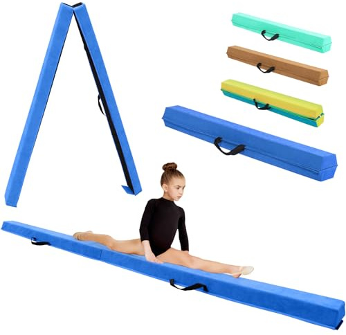KIKILIVE Barra de Equilibrio Gimnasia con Superficie de Ecocuero EVA+EPE en 3 Tamaños (240cm/270cm/300cm) Plegable para Niños y Adultos Contiene Bolsa de Transporte