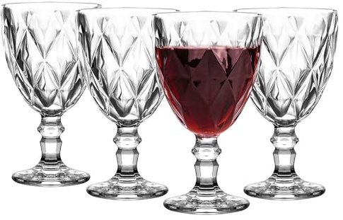binsakao Wine Glasses Set of 4 - Goblet Glasses 340 ml - Stemmed Glass Cups - Clear Beverage Goblets