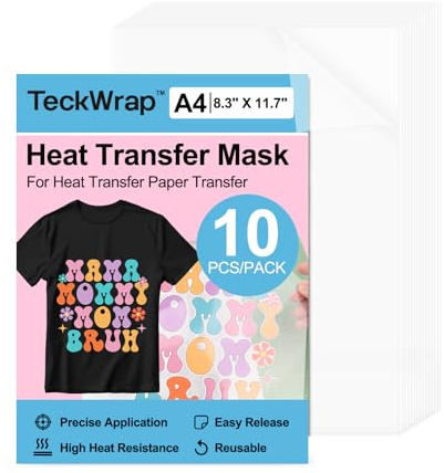 TECKWRAP Heat Transfer Mask for Heat Transfer Paper for T-Shirts 10PCS, A4 (210X297mm) Masking Film Clear Iron on Transfer Tape for HTV Printable Heat Transfer Vinyl, Heat Transfer Mask Sheets