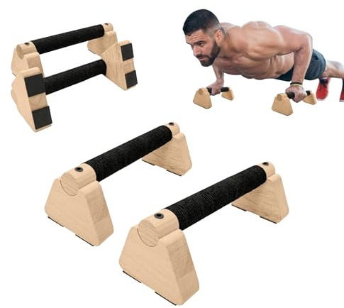 2 PCS Wooden Parallettes Bars, Wood Push Up Bars Calisthenics Equipment with Non-Slip Base, Pushup Handles Fitness Blocks for Men and Women Strength Training-10 Inch