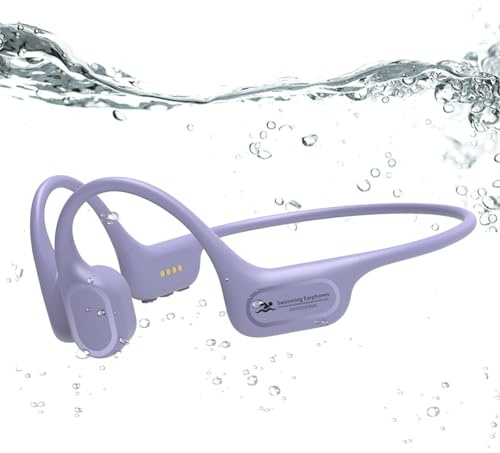 Hostena Swimming Headphones IP68 Waterproof, Open Ear Bone Conduction Underwater Headphones Bluetooth 5.4& MP3 with 32GB Memory Card, Soft/Skin/Lightweight Sound Swim Earbuds-SurfAudio(Purple)