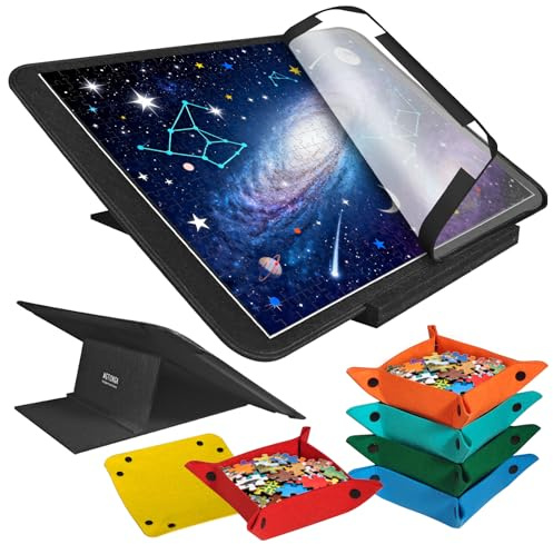 Metionga Separate Puzzle Board + Adjustable Stand | 81x56 cm (32 x 22) Large Size, Fits 500 1000 Piece Jigsaw Puzzles, Includes 6 Sorting Trays + Dust Cover, Portable & Easy Storage