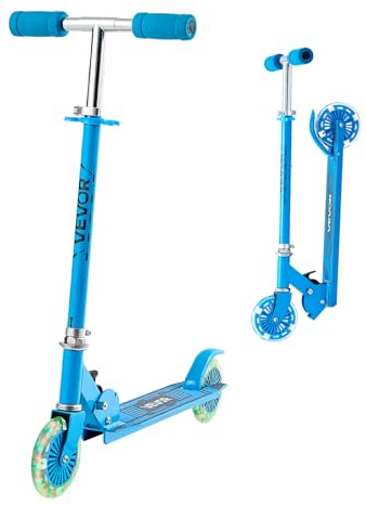 VEVOR Trottinette pour Enfants à partir de 3 Ans, patinette à 2 Roues Lumineuses, Guidon réglable en Hauteur, Large Plateau antidérapant, Cadre léger et Pliable pour garçons et Filles à 50 kg, Bleu