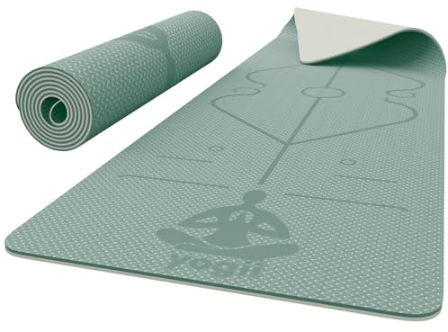 Yogii Yoga Mat - Non-Slip 6mm Thick TPE & Travel-friendly Yoga Mat - Perfect for Home & Gym Exercise Fitness & Pilates - With Laser Alignment Guides for Men & Women