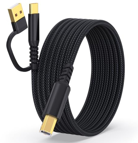 Cable USB Impresora 2M,Cable USB B a USB C,Diseño 2 en 1,Incluye adaptador USB-C a USB,Trenzado Nylon,Compatible con MacBook Pro,iPad,ASUS,HP,Epson,Brother,Lexmark,Canon (2 Metros)