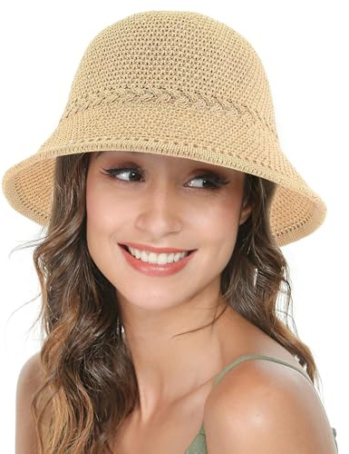 YEAMLTE Chapeau de paille pour femme - Pliable - Style hawaïen - Respirant - Léger - Pour la plage, les vacances, les voyages, l'extérieur