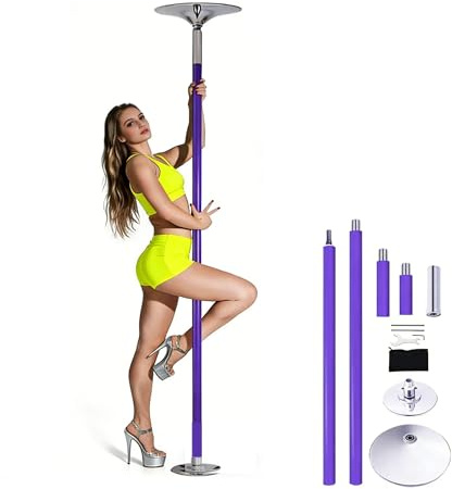 Barre de Pole Dance sans Fixation Plafond, Pole Dance Silicone Antidérapant Ø45 mm, Réglable 2,3–2,75 m, 360° Rotative & Statique, Domicile Studio(Purple)