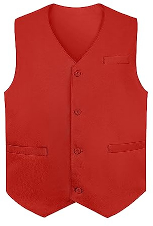TOPTIE Waiter Uniform Unisex Button Vest For Supermarket Clerk & Volunteer-Red-US Size M