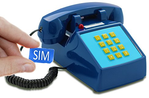Opis PushMeFon Mobile: Telefono fisso GSM con SIM per anziani, stile vintage, con cornetta per scheda SIM in Blu Scuro