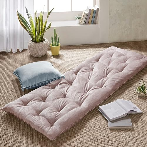 Intelligent Design Edelia Foldable Poly Chenille Light Weight Lounge Floor Pillow Cushion Tufted Seat for Meditation, Game Playing, Yoga, Reading with Travel Wrap, 74x27, Blush