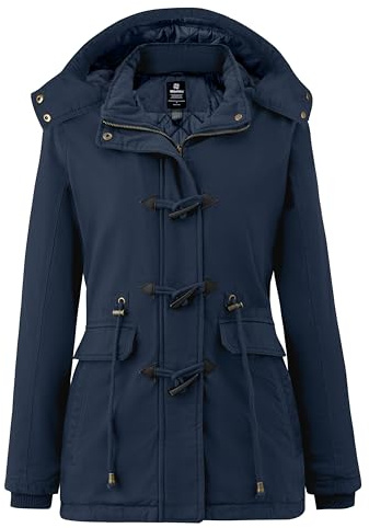 Wantdo Femme Veste Matelassée d'hiver en Coton Veste d'extérieur Résistante à l'eau Manteau Chaud à Capuche Fausse Fourrure Parka Coupe-Vent Puffer Blouson Bleu 3XL