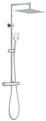 Edouard Rousseau - Colonne de Douche Thermostatique OTAKI - Tête Carrée 300 x 300 mm - Hauteur Réglable - Sécurité 38°C - 2 Coloris disponibles (Chromé)