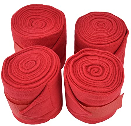 Fdit Pferde-Polo-Beinbandage-Set, Weiches Fleece-Beinbandage-Set, Selbstklebende, Atmungsaktive, Verschleißfeste Tierbeinbandage Schützt Stiefel-Beinbandagen für Kühe und Pferde(rot)