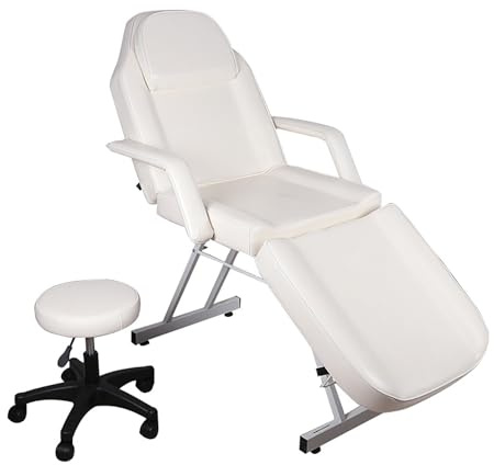 Multipurpose 3-Section Spa Massage Table with Hydraulic Stool, 73-inch Adjustable Tattoo Chair Esthetician Lash Bed with Removable Headrest, Salon Chair Facial Bed for Beauty Barber Massage Equipment