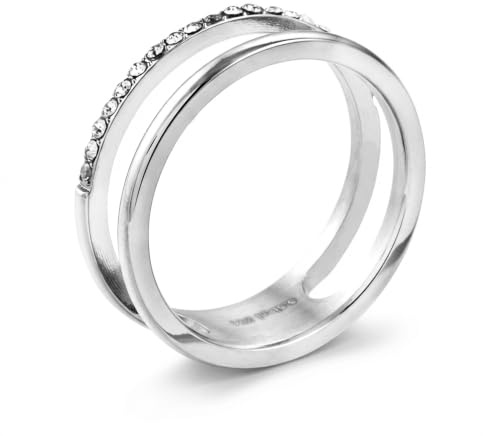 meditoys Anillo de acero inoxidable para mujer · Anillo doble de acero inoxidable con piedras de cristal alrededor, Acero inoxidable