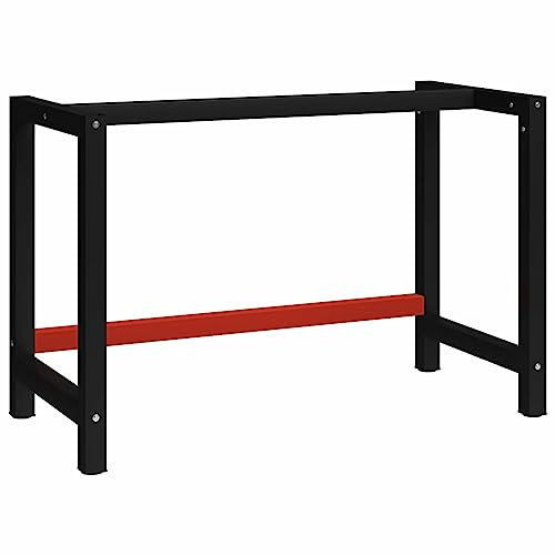 Homgoday Arbetsbänk ram metall 120 x 57 x 79 cm svart och röd, slitstark arbetsbänk bord verkstad skjul