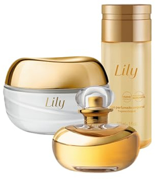 O Boticário Lily Set Regalo Perfume y Cuidado de la Piel con 3 Productos | Crema Hidratante Corporal 250g, Aceite Corporal Perfumado 150ml y Eau de Parfum EDP 75ml