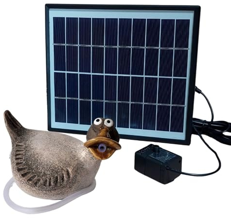 Solar-Wasserspeier mit Akku-Pumpe Ente für Teiche & Miniteiche - Keramik Tierfigur - Garten & Balkondeko, Solarbrunnen