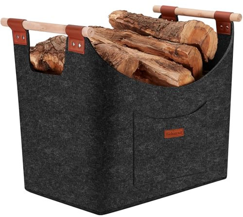 XLL - Cesta de Fieltro Extragrueso para Leña, Madera y Periódico - Grande para Chimenea