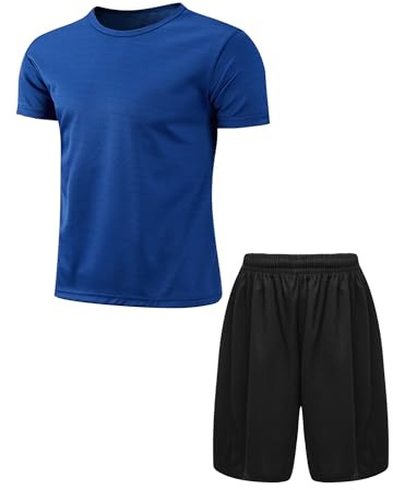 Msemis Barn pojkar snabbtorkande sportset korta ärmar rund hals T-shirt med sportiga shorts för fotboll basket träning