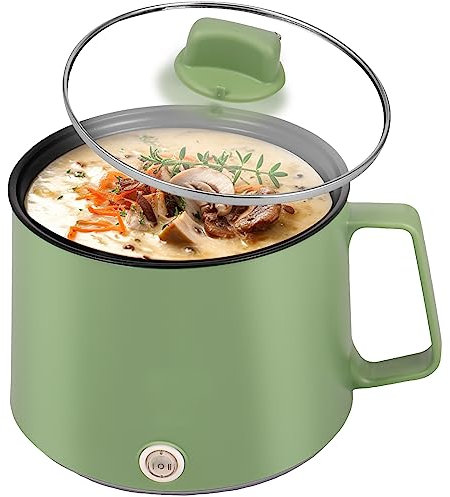 1.7L Mini Electric Hot Pot 2 Gear Rapid Noodles Cooker Non-Stick Electric Cooking Pot with Over Heating & Boil Dry Protection for Noodles Porridge Soup (Green)