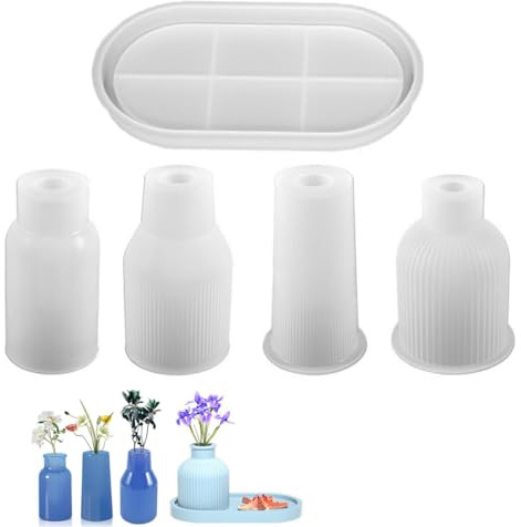 Bangbobi Set di 5 Stampi in Silicone per Vasi e Vassoio, Stampi per Resina Epossidica Fai da Te, per Colata di Vasi da Fiori