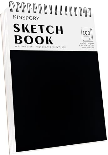 KINSPORY Bloc de Dibujo A4, 100 Hojas / 200 Páginas, Sketchbook 100 g/m², Bloc de Dibujo Encuadernado en Espiral, Papel de Dibujo Artístico Libre de Ácido, Escritura y Dibujo para Niños y Adultos